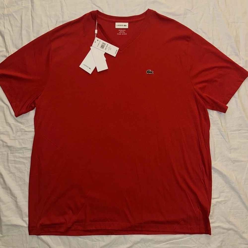 Lacoste Red Short Sleeve Pima Cotton V-Neck Jersey T-Shirt 3XB/10